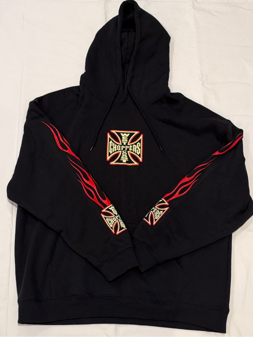 West Coast Choppers Jesse James XL Hoodie Black Red Flames Y2K Biker NWOT